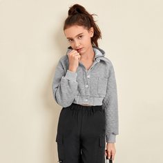 Куртка с пуговицами и карманом для девочек Shein