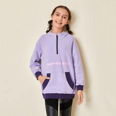Толстовка с молнией и текстовым принтом для девочек Shein