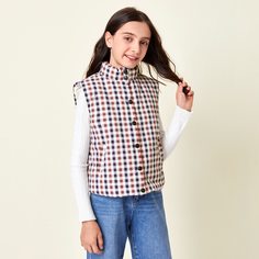 с карманами Клетчатый Повседневный Куртки для девочек Shein