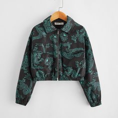 на молнии Животный принт Повседневный Куртки для девочек Shein