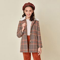 с карманами Клетчатый Повседневный Пальто для девочек Shein