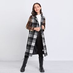 Двубортное платье в клетку для девочек Shein