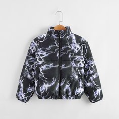 на молнии графический принт Повседневный Куртки для девочек Shein