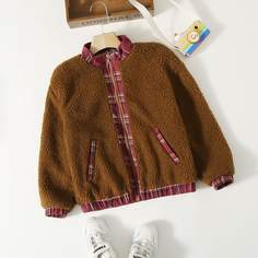 на молнии Клетчатый Повседневный Куртки для мальчиков Shein