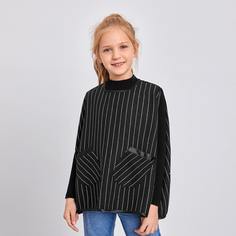 Пальто-жилет в полоску с карманом для девочек Shein