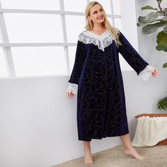 Пижама из бархата оверсайз с кружевной отделкой Shein