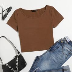 Одноцветный Повседневный Футболки Shein