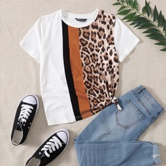 Леопардовый Повседневный Футболки Shein