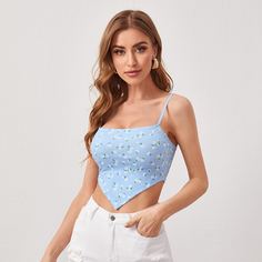 Асимметричный короткий топ с цветочным принтом Shein