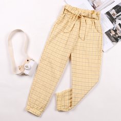 Карман Клетчатый Повседневный Брюки для девочек Shein