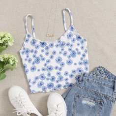 Топ на подтяжках с цветочным рисунком сбоку из салата Shein
