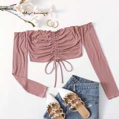 на кулиске Одноцветный Бохо Женские топы Shein