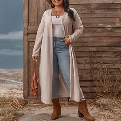 Одноцветный Повседневный Плюс размеры пальто Shein