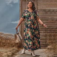 Цветочный Повседневный Платья размер плюс Shein