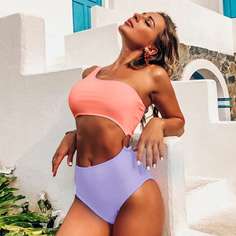 Двухцветный слитный купальник с разрезом Shein