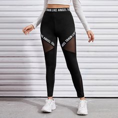 Контрастная сетка буква Спортивный Леггинсы Shein