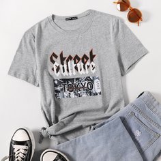 Графический Повседневный Футболки Shein
