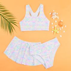 принт рыбьей чешуи Бохо Купальники для девочек Shein