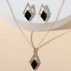 1шт ожерелье и 1 пара серьги с геометрическим декором, стразами Shein