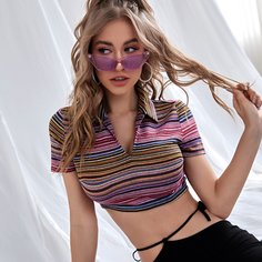 Полосатый Повседневный Футболки Shein