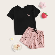 Пижама в горошек с сердечным принтом для девочек Shein