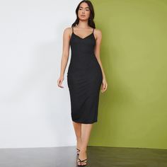 трикотажный Одноцветный Элегантный Платье Shein