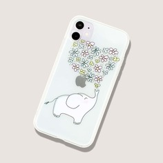 Прозрачный чехол для iPhone с принтом цветка и слона Shein