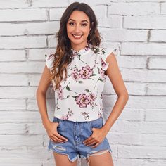 Пуговица Цветочный Бохо Блузы Shein