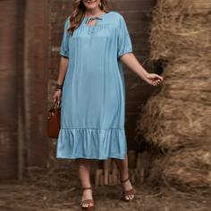 С оборками Одноцветный Повседневный Платья размер плюс Shein