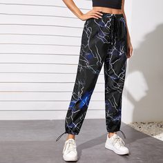 Брюки с принтом и узлом на кулиске Shein