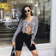 Топ с леопардовым принтом и узлом Shein