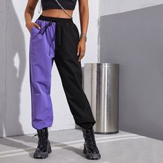 Контрастные брюки с карманом и узлом Shein