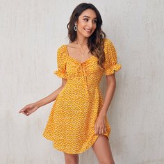 Платье с узлом и цветочным принтом Shein