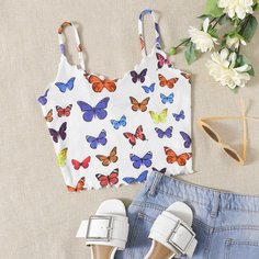 Топ на бретелях с рукавами-бабочками и салатом Shein