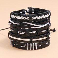 Мужской плетеный браслет из искусственной кожи 5шт Shein