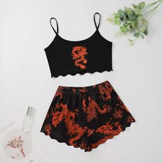 Пижама на бретелях с принтом китайского дракона Shein