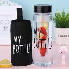 1шт прозрачная бутылка для воды с текстовым принтом и 1шт сумка для бутылки Shein
