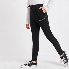 Карман Лозунг Повседневный Брюки для девочек Shein