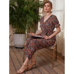 с поясом цветочный Бохо Комбинезоны Shein