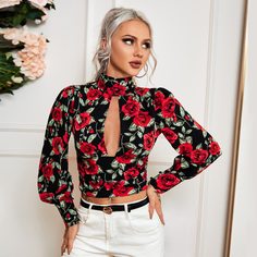 с разрезом Со цветочками Сексуальный Женские топы Shein