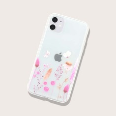 Прозрачный чехол для iPhone с принтом бабочки и цветка Shein