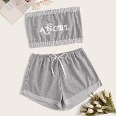 Пижама с текстовым принтом Shein