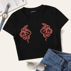 Короткий топ с змеиным принтом Shein