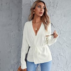 Однотонный кардиган с поясом Shein