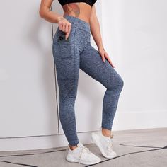 Однотонные Леггинсы С Широким Эластичным Поясом Shein