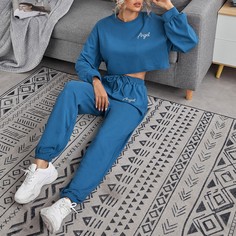 Пуловер с вышивкой и брюки с узлом Shein