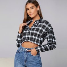 Кроп блузка в клетку Shein