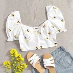 с вышивкой Цветочный Бохо Блузы Shein
