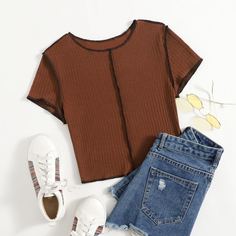 трикотажный Повседневный Футболки Shein