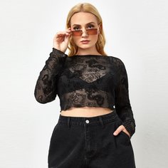 Прозрачный сетчатый короткий топ размера плюс Shein